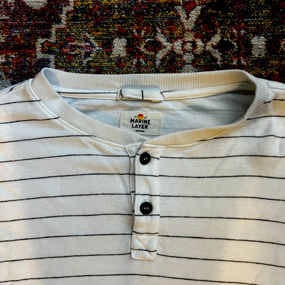 Marine Layer White and Black Striped Long Sleeve Tee